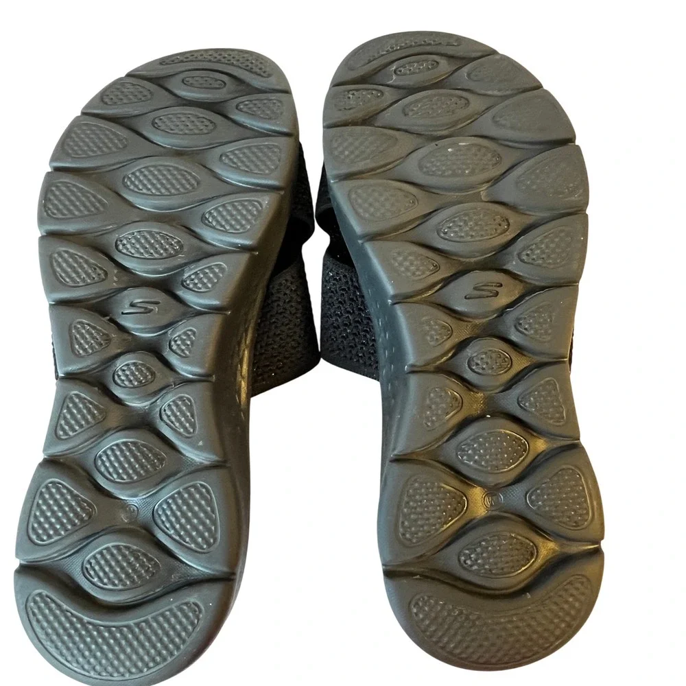 Skechers GoWalk Goga Mat Black Shimmer Knit Slide Sandals 141449W Womens 10 Wide